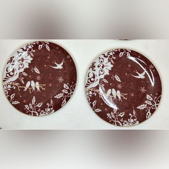 Rosanna Christmas Side Salad Plates Saucers 8 In Round Set Of 2 Red White Doves - Picture 8 of 8